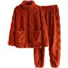 Generic Pigiama da donna in pile, morbido, caldo, due pezzi, invernale, morbido, a quadri, con tasche, top termico oversize e pantaloni larghi, abbigliamento da notte soffice e termico