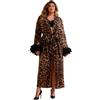 comeondear Kimono Donna Lungo Vestaglia Leopardata Accappatoio Taglie Forti Maniche Lunghe Lingerie con Piume in Chiffon Copricostume da Bagno Camicia da Notte Hot Pigiama Vestito
