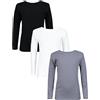 TupTam Maglie Manica Lunga Bimbi 3 Pezzi - 100% Cotone, Unisex, Nero Grigio Bianco, 104