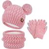 ZASFOU Bambini Cappello Invernale Sciarpa Guanti Touch Screen Set 2 3 4 5 6 7 Anni Berretto Cappelli in Maglia con Pompon Scaldacollo Guanto Regali per Ragazze Ragazzo