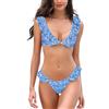 SHEKINI Costume da Bagno Donna Sexy V Profonda Bikini Beachwear Ruffles Flounce Regolabile Costumi da Bagno Due Pezzi Mare e Piscina(XL, Stampa Blu Chiaro)