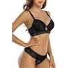 SHEKINI Completo Intimo Donna Hot Sexy Lingerie Set Reggiseno e Slip Perizoma 2 Pezzi Push up Reggiseno con Ferretto Abbigliamento da Notte Biancheria Intima,Nero,3C