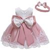 LZH Baby Girls Lace Dress Bowknot Flower Dresses Wedding Pageant Battesimo Battesimo Tutu Gown Polvere Fagioli