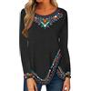 Onsoyours Donna Primavera Autunno Maglie a Maniche Lunghe con Girocollo Elegante Top Sottile Casuale Stampata Etnica retrò Magliette Pullover Bluse