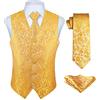 Enlision Gilet Uomo giallo Elegante Nozze Paisley Panciotto Jacquard Gilet da Abito Cravatta e Fazzoletto Set per Festa Sposa S