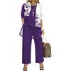 shownicer Completo Donna Elegante Tailleur 3 Pezzi Set Completi di Pantaloni Casual Completo da Cerimonia Set per Business e Matrimoni B Viola L