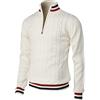 Oanviso Maglione Lavorato a Maglia da Uomo Mezza Zip Felpa Top Maglione da Lavoro Stand Collar Righe Scollo&Orlo Pullover di Transizione Classico Colore Solido Inverno Maglione Caldo A Bianco L