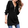 Generic Maglione Lungo Donna Maglia Maniche Lunghe Cotone Maglione da Donna con Scollo A V E Cerniera Tinta Unita A Maniche Lunghe Invernale Maxi Maglia per Leggings Black XL