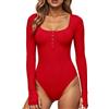 GJY Body da donna, chiusura a bottoni automatici, scollo rotondo, maniche lunghe, tuta casual dal taglio slim, camicie top, S