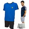 Lotto Completo Uomo Sportivo, T-Shirt + Pantaloncino + Boxer, Completo Uomo Estivo in Cotone, Pigiama Uomo Corto Estivo, Homewear. (1087 Bluette + Boxer, M)