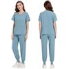 Meichoon Set di camici da donna con scollo a V e manica corta, 4 tasche, pantaloni da jogging elasticizzati con coulisse DK52Light Blue M