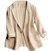 Mywinway - Blazer da donna casual, a maniche 3/4, leggero, in cotone e lino, per l'estate e la primavera, Cachi, XXX-Large