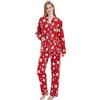 Amaxer Set Pigiama Caldo da Donna in Flanella 100% Cotone Set Pigiama Autunno e Inverno, Sfondo Rosso con Alce，M