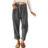 Onsoyours Donna Pantaloni Larghi Cotone Pantalone Vita Alta Elasticizzati Harem Pantaloni di Velluto a Coste in Tinta Unita da Donna Pantaloni Moda con Tasche GrigioScuro M
