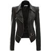 Onsoyours Giacca Corta da Donna in Pelle PU Giacchetto Giubbino Giubbotto Finta Pelle Ecopelle Corto Slim Jacket Morbida Zip Asimmetrica Autunno Inverno Nero 40