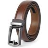 LEACOOLKEY Cintura in pelle da uomo con scivolo Cintura in pelle automatica a cricchetto per uomo con fibbia automatica, B-marrone, 59.1"，suit pant size 44-50