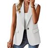 nicticsi Blazer Senza Maniche da Donna Tinta Unita Business Gilet con Bottone Singolo e Tasca Falsa Elegante Moda Scollo a V Gilets Casual A Bianco L