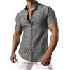 JOGAL - Camicia da uomo in lino a maniche corte, vestibilità normale, estiva, con abbottonatura Button Down, per il tempo libero, bianco e nero, M