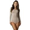 Alkato Body Donna Manica Lunga Cotone - Body Donna con Scollo Tondo e Chiusura con Bottoni Automatici, Beige, M (Short 158-164 cm)