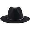 QUUPY - Cappello Fedora da donna a tesa larga con fibbia da cintura, cappello classico Panama, Nero , 56/58 cm