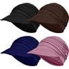 TSKNOMO 4 paia di cappellino da baseball elasticizzato per donna, copricapo morbido elastico in bambù tipo berretto da baseball per perdita di capelli, Nero + Rosa Chiaro + Cioccolato + Blu Navy