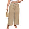 Fashora Pantaloni Lino Donna Estivi Pantaloni Taglie Forti Larghi Casual Palazzo Elastico in Vita Pantaloni Comodi Ampi Pantaloni con Tasche e Cordoncino (Kaki, XXL)