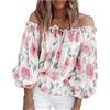 OHXSM Camicette da Donna con Spalle Scoperte Floreali a Maniche Lunghe con Stampa Floreale Camicie estive Sexy Camicetta con Spalle Scoperte Floreali Casual Estiva Top per Camicia da Donna in Chiffon