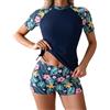 Generic Costume da bagno a due pezzi per le vacanze Costumi da bagno a vita alta Tankini Top Manica Lunga Rash Guard Surf, Marina Militare, XXL