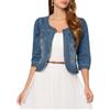 Allegra K Giacca corta in denim da donna senza collo a maniche 3/4, Blu, M