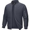 MAGCOMSEN Giacche casual leggere da uomo Giacca militare con cerniera completa per sport da baseball antivento, grigio, L