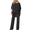 shownicer Completo Donna 2 Pezzi Set Vita Alta Pantalone e Tulle Camicia Elegante Completino Suit Due Pezzi Set Abbigliamento da Cerimonia Estivo Tuta per Ufficio Business OL B Nero XL