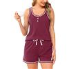 Wikoan Pigiama Donna Collo Rotondo con Bottoni Pigiama in Cotone a Maniche Corte e Pantaloncini Set Due Pezzi,Bordeaux,M
