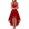 Onsoyours Abito in Pizzo Donna Elegante Vestito Chiffon Cocktail Lungo Tinta Unita Vita Alta Abiti da Sera Sexy da Cerimonia B Rosso XXL