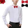 GAGFDA Camicia da smoking da uomo, casual, a maniche lunghe, slim fit, plissettata, con bottoni, per feste di nozze, lavoro, abito da sera formale, camicie con 2 papillon, bianco, L