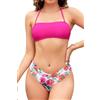 SHEKINI Costume da Bagno Due Pezzi Donna Imbottito Bandeau Regolabile Top Bikini Costumi Stampati Bikini Fondo da Spiaggia, Rosa, XL