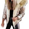 Goolecrimp Donna Imbottito Inverno Caldo Giacca Outdoor Impermeabile Cerniera Luminoso Piumino Moda Sciolto Tempo Libero Spesso Giacca con Cappuccio (Oro,3XL)