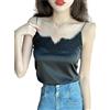 YGMNQAL Top in Seta con Spalline in Pizzo da Donna, Sexy, Scollo a V, Senza Maniche, Corto, Canotta in Raso, Intimo