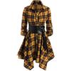 Generic Abito a camicia da donna a quadri, abito casual a maniche lunghe, con colletto e cintura con bottoni, abito corto con maniche arrotolate, Giallo, L