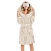 Generic Vestaglia da donna in morbido pile con cappuccio di media lunghezza tasche cinture vestaglia da donna accappatoi invernali con ombretti, Beige, M