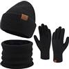 ZASFOU Donna Inverno Berretto Cappelli Sciarpa Touchscreen Guanti Set Caldo maglia teschio Caps per le donne Uomini