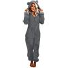 MJGkhiy Tuta Pigiama Intera in Pile Donna Comodo Manica Lunga Pigiamone Intero in Pile Tuta Monopezzo Inverno con Cappuccio Curvy Tuta da Notte Sherpa Set Pigiami Lunghi Sleepwear per Tutte