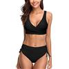 heekpek Costume da Bagno Donna Due Pezzi Costumi Push Up Scollo a V Top Bikini con Lacci Incrociati sul Retro e Pantaloncini da Bagno con Coulisse Laterale a Pieghe Bikini Donna Mare, Nero, S