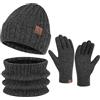 ZASFOU Berretto invernale da uomo lavorato a maglia sciarpa tubolare foderati in pile guanti invernali touchscreen set, regalo di Natale per uomini
