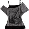 MANGMAO Emo Grunge Camicie Donna 2000s Grafica Baby Tees Falso Due Pezzi Manica Corta Vintage Y2k Crop Top Goth Alt Vestiti