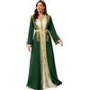 Aibaowedding Elegante abaya da donna in 2 pezzi, con ricamo dorato e cintura, abito arabo, musulmano, Dubai, Islam, Marocco, per feste del Ramadan, verde, S