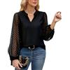 viiotu Camicetta Donna Elegante in Chiffon, Camicia a Manica Lunga con Scollo a V e Pizzo - Blusa o Top Chic per Cerimonia, Lavoro e Tempo Libero (IT, Testo, M, Regular, Regular, Nero)