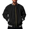 seiveini Giacca da Baseball Uomo Senza Cappuccio Giacca College Bomber Varsity Jacket Cappotto Felpa Sportivo Retrò Autunnale Invernale B Nero L
