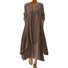 ORANDESIGNE Abito Lungo Donna Cotone e Lino Caftano Boho Abito Ampio Casual Moda Manica Lunga Scollo a V Abiti Lunghi Vestito Estivo Taglie Forti Eleganti Vestiti 2 in 1 Maxi Abito A Marrone 3XL