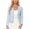 Allegra K Blazer Scozzese in Tweed Donna a Maniche Lunghe Aperta sul Davanti Giacca da Ufficio da Lavoro Blu XS