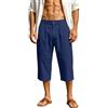 MJGkhiy Pantaloncini 3/4 Uomo Leggeri Estivi Cotone e Lino Pinocchietto Casual Taglie Forti Larghi Pantaloncini con Bottoni Tinta Tnita Baggy Shorts Capri da Spiaggia e Yoga